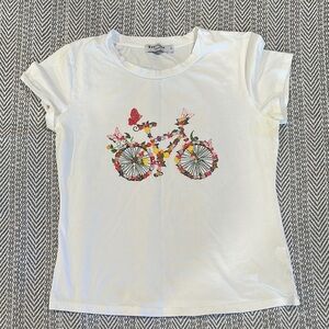 White Kids T-Shirt with Floral Bicycle Design